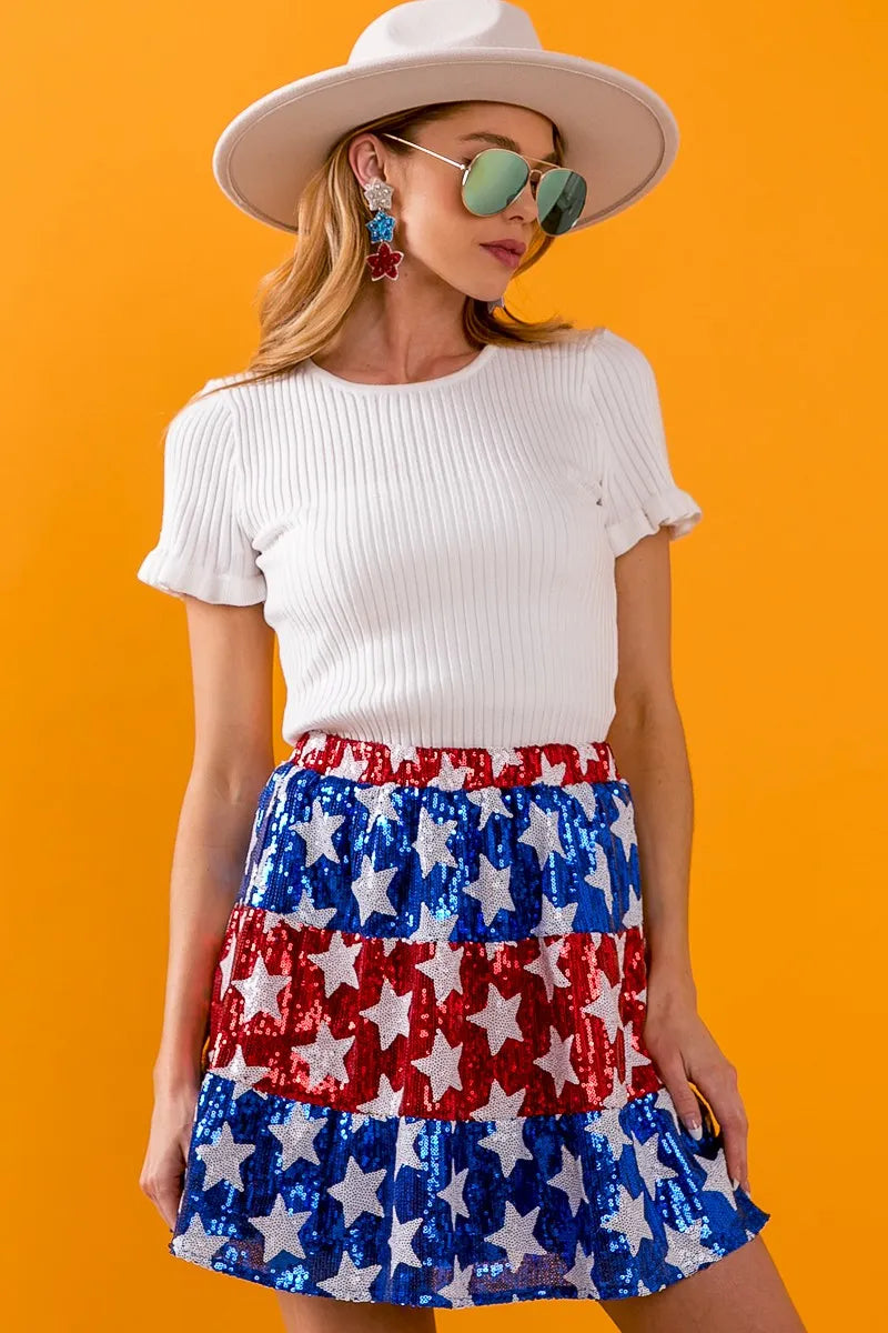 BiBi Sequin Skirt American Flag Theme Star Tiered Short Layered ad8e957c0e5d4d698938dd1cbcae9639-Max-Origin Trendsi