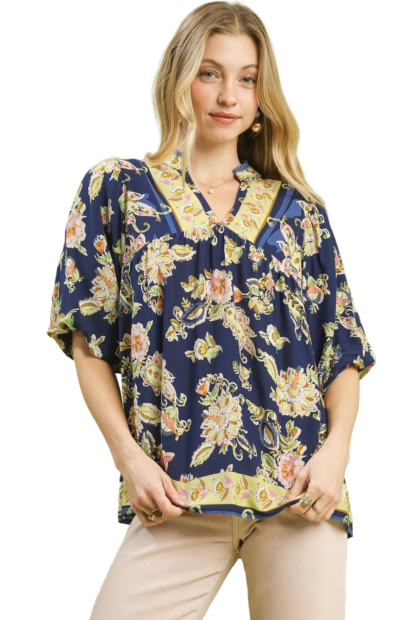 Umgee Apricot Floral Boho Blouse