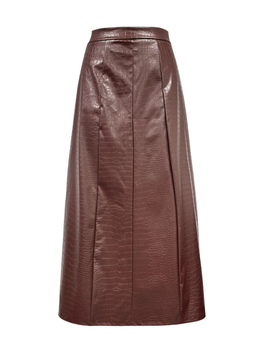 Midi Skirt Faux Leather Croco Pattern High Waist Back Zipper Skirts ad955dd6-866a-4b14-a1a7-86f0890625c2-Max Trendsi