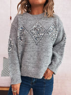 Women's Sweater Sequined Diamond Pattern Oversized Knitwear ad98b38d008741919867ff586b262f30-Max-Origin Trendsi
