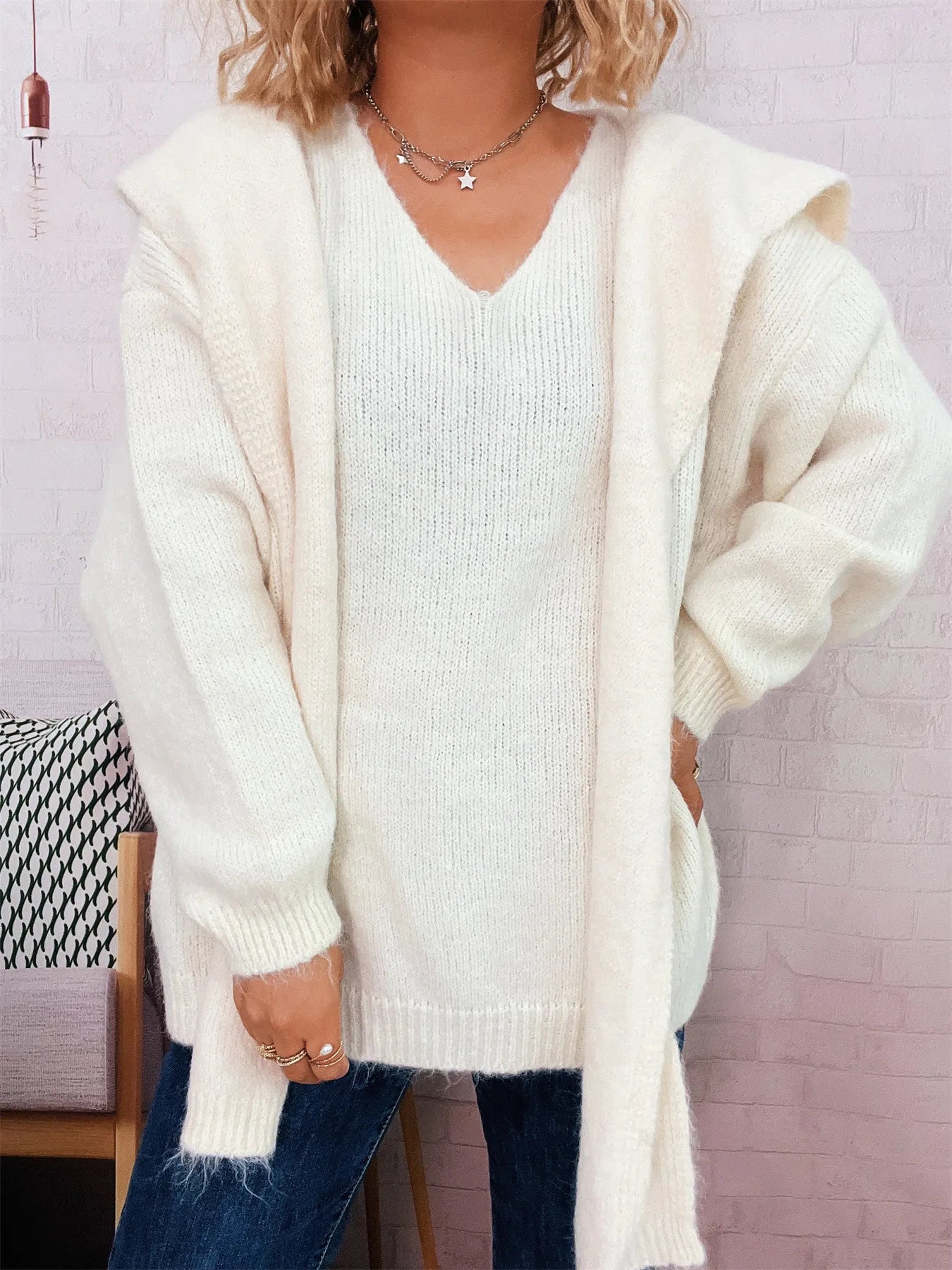 Women's Sweater with Shawl Knit Ribbed Ribbed Hem V-Neck Long Sleeve ada7c3ea6ce046b496e802e785e25903-Max-Origin Trendsi