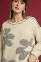 Umgee Floral Jacquard Sweater Cream Knit Applique Oversized Pullover adbbe6e3-7081-4feb-8bc2-c17befc85dfd-Max-Origin Trendsi