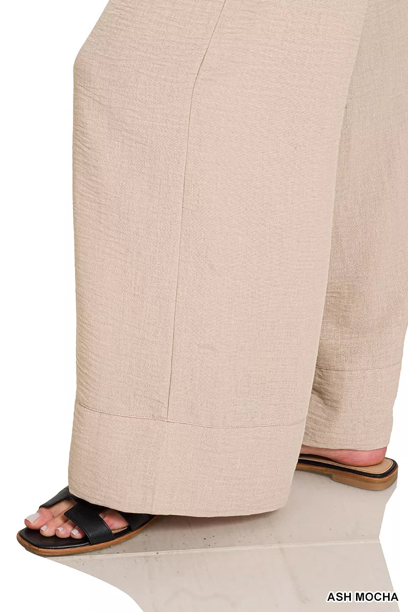 Zenana Woven Pants Ash Mocha Airflow Drawstring with Pockets adc68497-b898-4663-854e-eecf96e4fb22-Max-Origin Trendsi