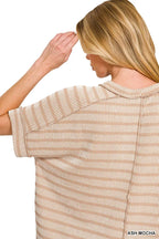 Zenana T-shirt Ash Mocha Raised Rib Striped Exposed Seam Top adda976dce654a81b757d747cdd331e4-Max-Origin Trendsi