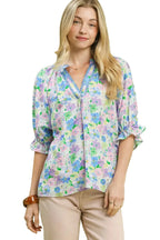 Umgee Mixed Floral Print Ruffle Top