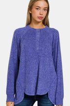 Zenana Sweater Women Blue Melange Brushed Hacci Basic Pullover Bright Blue adedf4c0-0f20-4067-9dfe-81c3e2d0a979-Max Trendsi