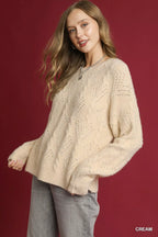Umgee Sweater Pearl-Embellished Cream Wpemns' Long Sleeve Pullover adf23358-fa3d-4c00-8ed2-75e81486ffa1-Max-Origin Trendsi