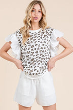 Lime 'N' Chili Top Ribbed Leopard Print Ruffle Detail Sleeveless White Blouse ae058c1f44d44238af275c04354ae657-Max-Origin Trendsi
