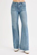 RISEN Jeans Wide Flare Women's High Rise Patch Pocket Denim Pants ae0a5957420f45d088b33291362c1338-Max-Origin Trendsi