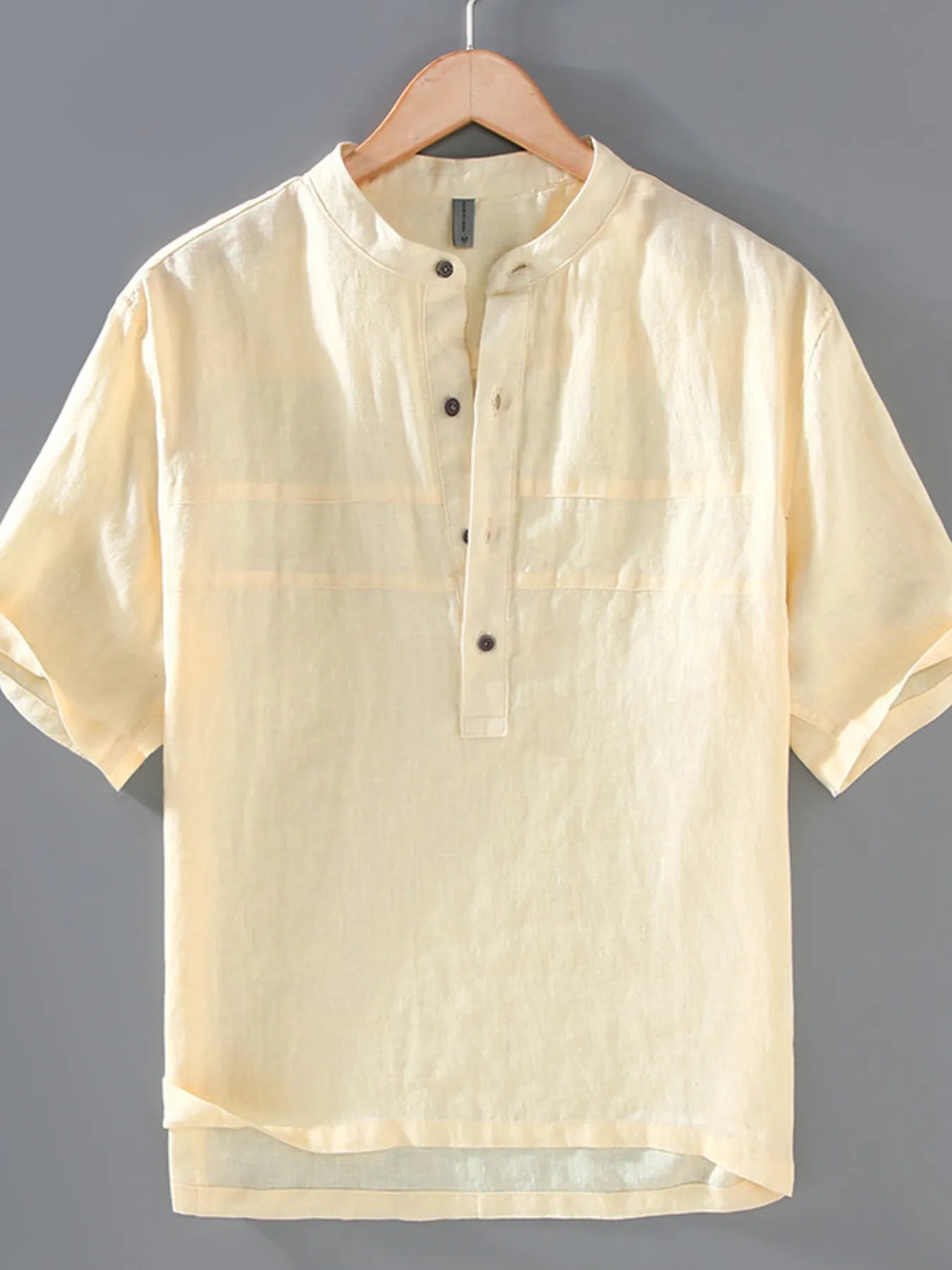 Men's Shirt Button Detail Short Sleeve Lightweight Top Light Yellow ae16e7ab3f2f4a24a61345684d1feb7c-Max-Origin Trendsi