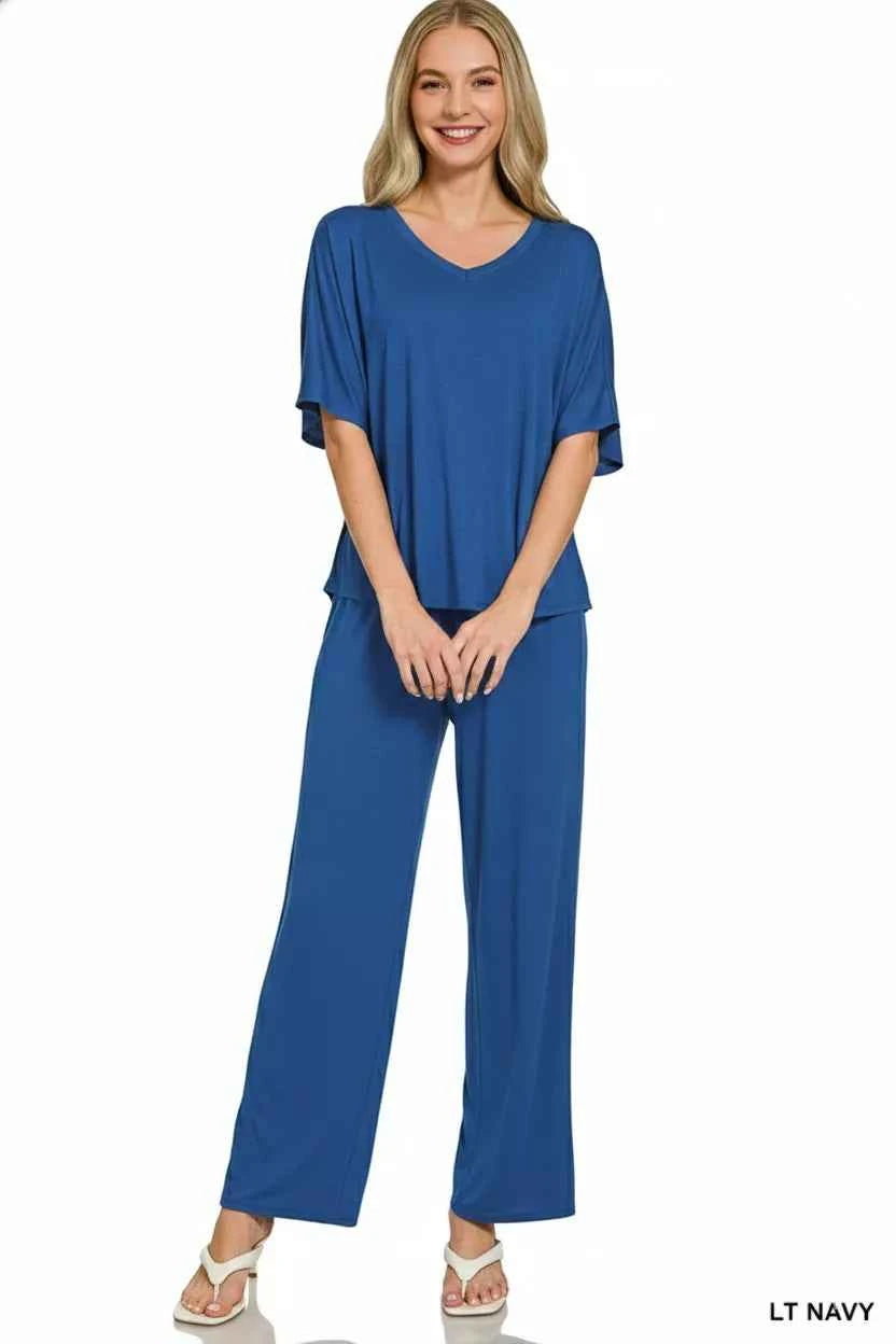 Zenana V-neck Oversized Top & Pants Set