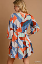 Umgee Mini Dress Multicolor Abstract Printed V-Neck Tiered 3/4 Sleeve Ruffled ae2b6ef0-fee1-48e4-bfa5-1b45210d2429-Max-Origin Trendsi