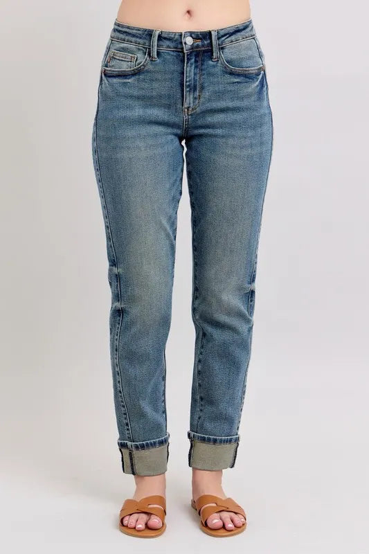 Judy Blue Plus Size Mid Rise Vintage Wash Boyfriend Jeans
