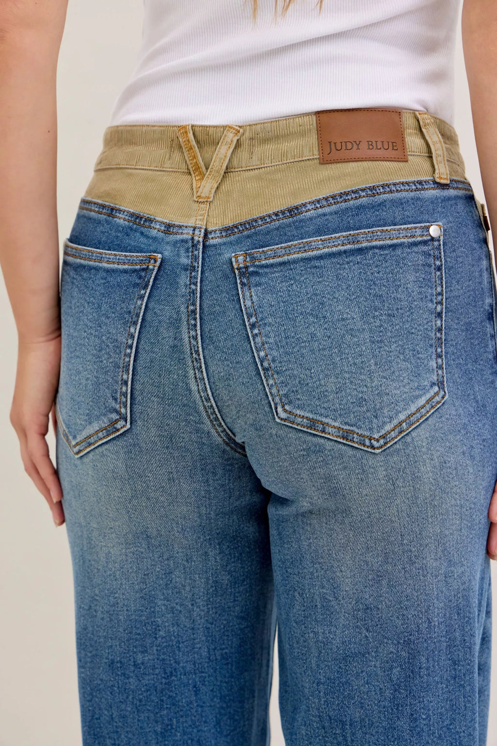 Judy Blue Straight Jeans MR Column with Corduroy Waist Medium Wash ae3919f1-623f-47e7-b7d9-e21f1e685d68-Max-Origin Trendsi