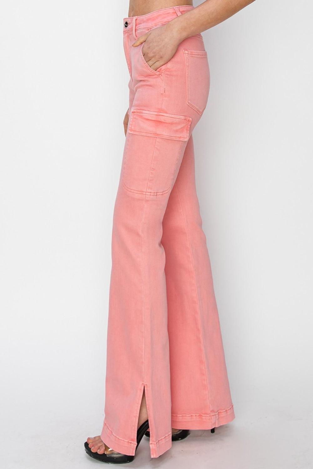 Cargo Bootcut Jeans Pink RISEN High Rise Side Slit Denim Pants ae39d4f6-85d3-4da6-a639-9e92a4dfbccf-Max Trendsi