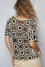 POL Womens Knit Top Crochet Black Beige Openwork Short Sleeve ae4d4700-78b4-4370-ad52-899c50fc24cb-Max-Origin Trendsi