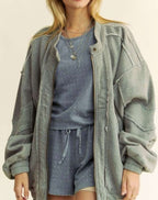 Davi & Dani USA Denim Women Gray Jacket Exposed Seam Zip Up Waffle-Knit Grey ae5cfbc7-3d79-4da9-8f2a-f8f6ad3e2fb0-Max Trendsi