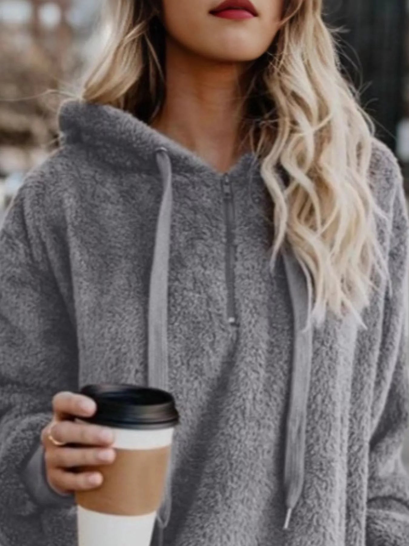 Womens Fleece Hoodie Half Zip Drawstring Hood Soft Top S-4XL ae5e4a01-a54c-462a-849f-c5aeba2f2cb1-Max-Origin Trendsi