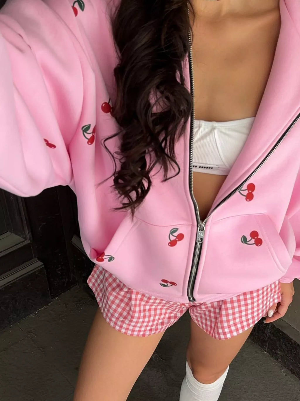 Womens Hoodie Cherry Print Oversized Zip-Up Pocketed ae6975b3234c4c33a92b1b541c06bae1-Max-Origin Trendsi