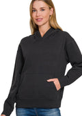 Zenana Fleece Womens Hoodie Black Kangaroo Pocket Long Sleeve Top BLACK ae72f5f0bf0f4eb78f61d7491d7ad030-Max-Origin Trendsi