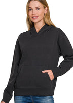 Zenana Fleece Womens Hoodie Black Kangaroo Pocket Long Sleeve Top BLACK ae72f5f0bf0f4eb78f61d7491d7ad030-Max-Origin Trendsi
