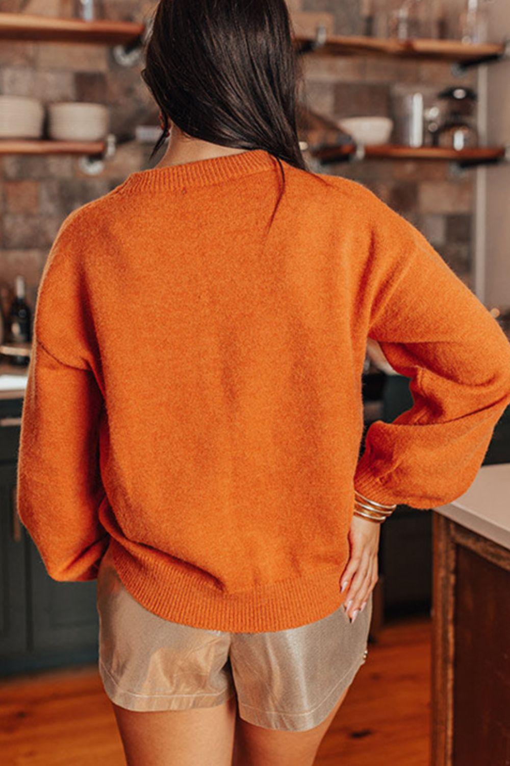 THANKSGIVING Women Sweater Round Neck Long Sleeve Orange Pullover ae814154-665b-47bc-9612-d4d0bf815540-Max Trendsi