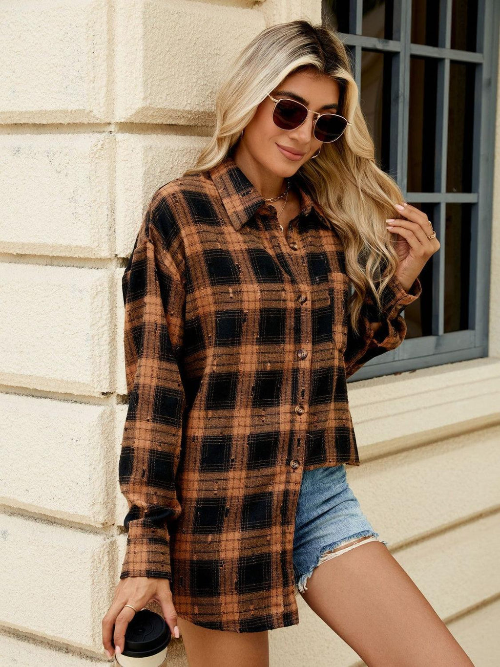 Plaid Shirt Button Up Long Sleeve Blouse aeb7e3f6-1e0e-416a-9772-5f4a78977672-Max Trendsi