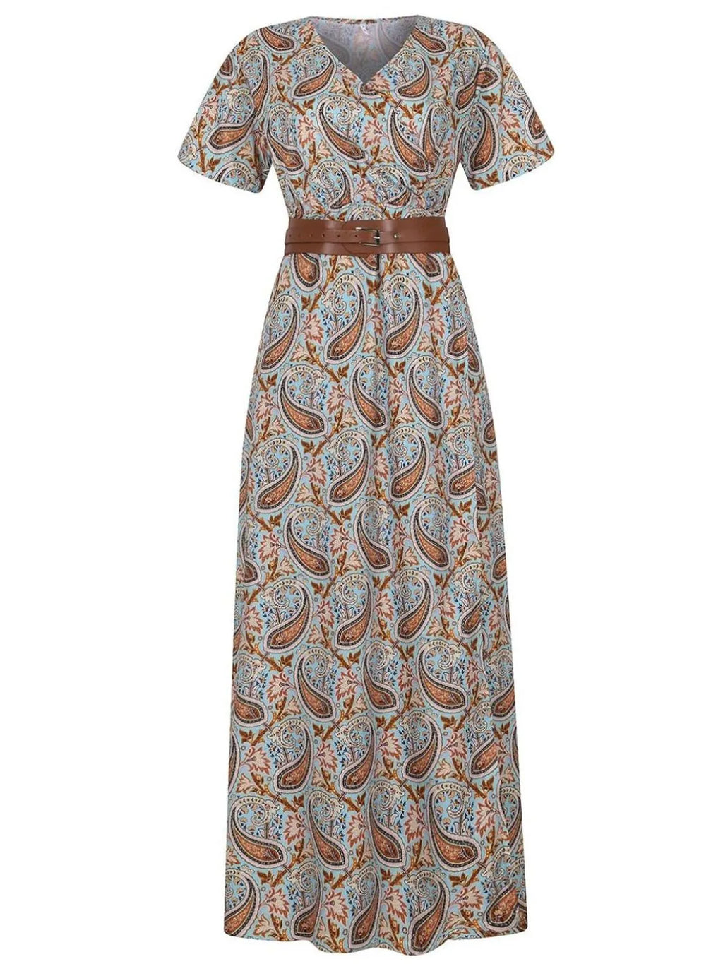 Maxi Dress Paisley Printed V-Neck Short Sleeve Boho Front Slit aeb9f9ee-9e1e-48f3-bec2-98c78d263434-Max-Origin Trendsi
