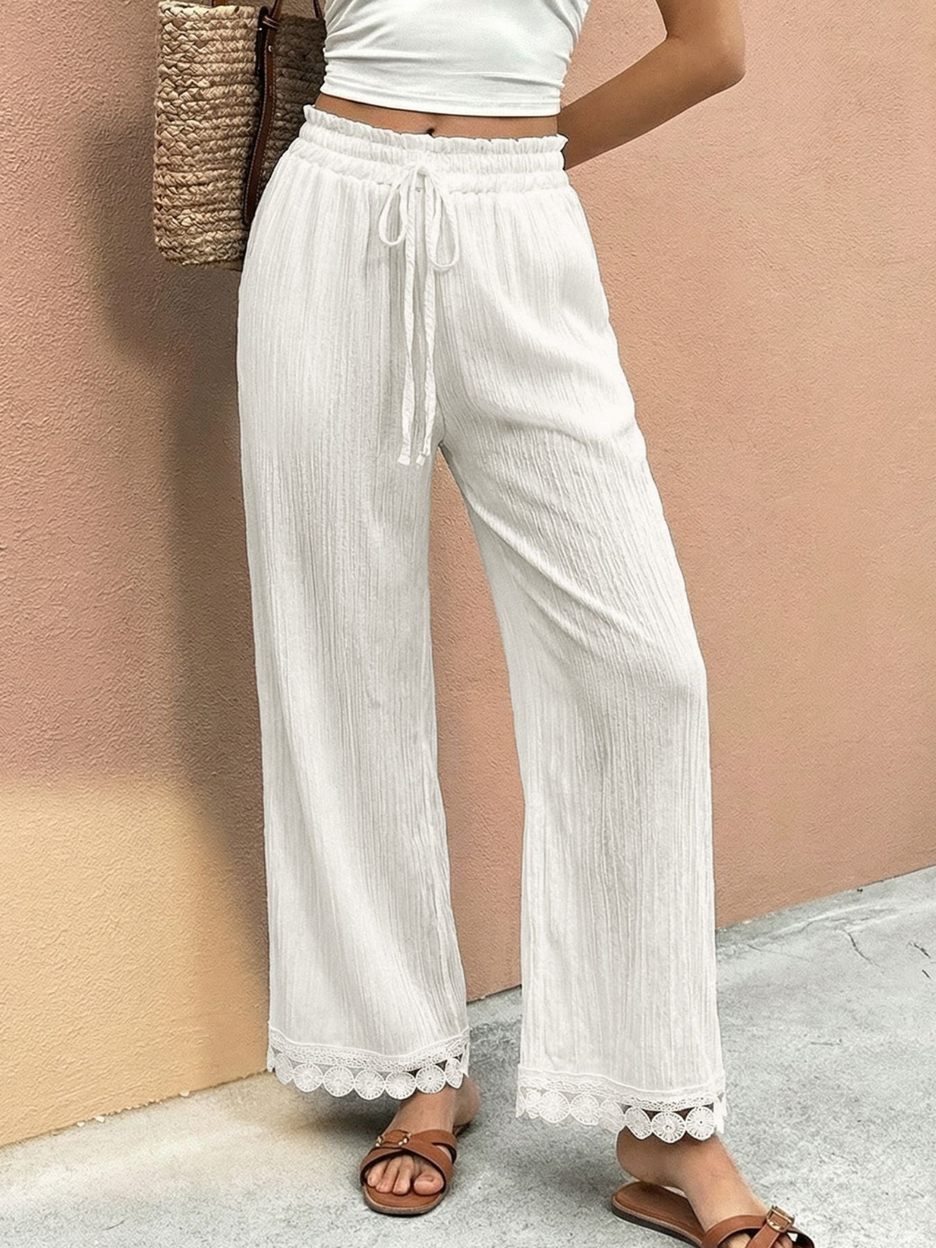 Lace Trim Wide Leg Pants