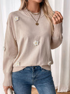 Perfee Sweater Flower Round Neck Long Sleeve Knitwear aeca5082-1341-445c-b246-9f3cb5863ce5-Max Trendsi