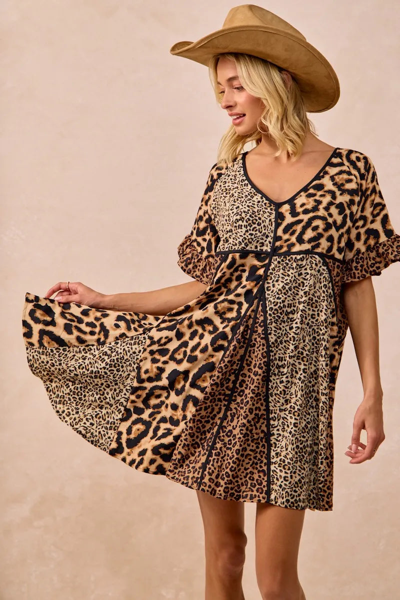 BiBi Leopard Dress Mix and Match Prints Short Sleeves Oversized V Neck aecb0ffcfc8f4feb8e03ce8be658e7ec-Max-Origin Trendsi