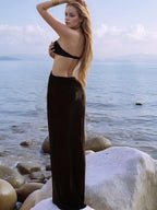 Cover-Up Dress Black Backless Halter Neck Beach Cutout aecd15b4-f54e-4edd-81c8-7494f8f30210-Max Trendsi