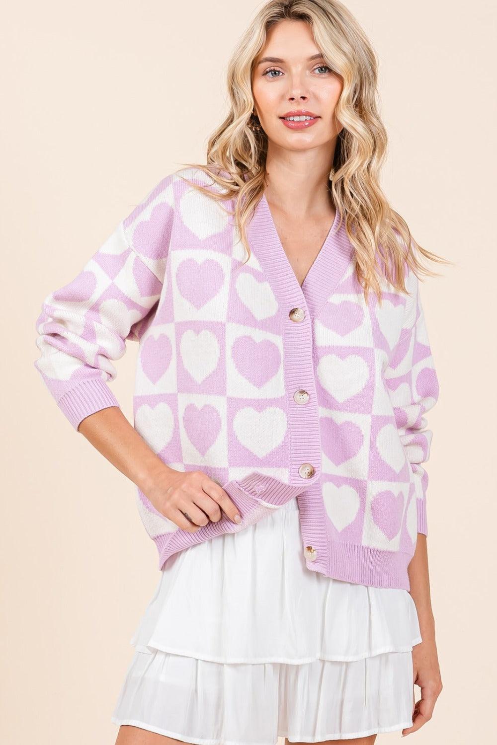 Mittoshop Checkered Heart Button Down Cardigan Long Sleeve