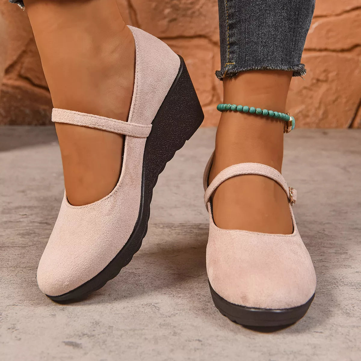 Women's Loafers Faux Suede Round Toe Wedge High Heels Shoes Pink aed3e03a690a456382fd99a171b46121-Max-Origin Trendsi