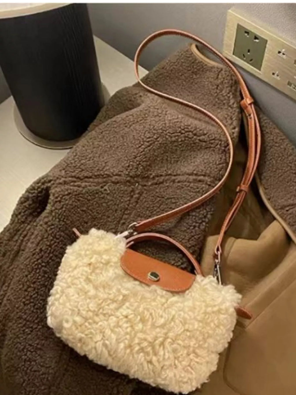 Womens Crosbody Bag Mini Kaki Fluffy Fur with Leather Accents Khaki One Size aee5a11e5e7846f5a53e450b0cfe2730-Max-Origin Trendsi