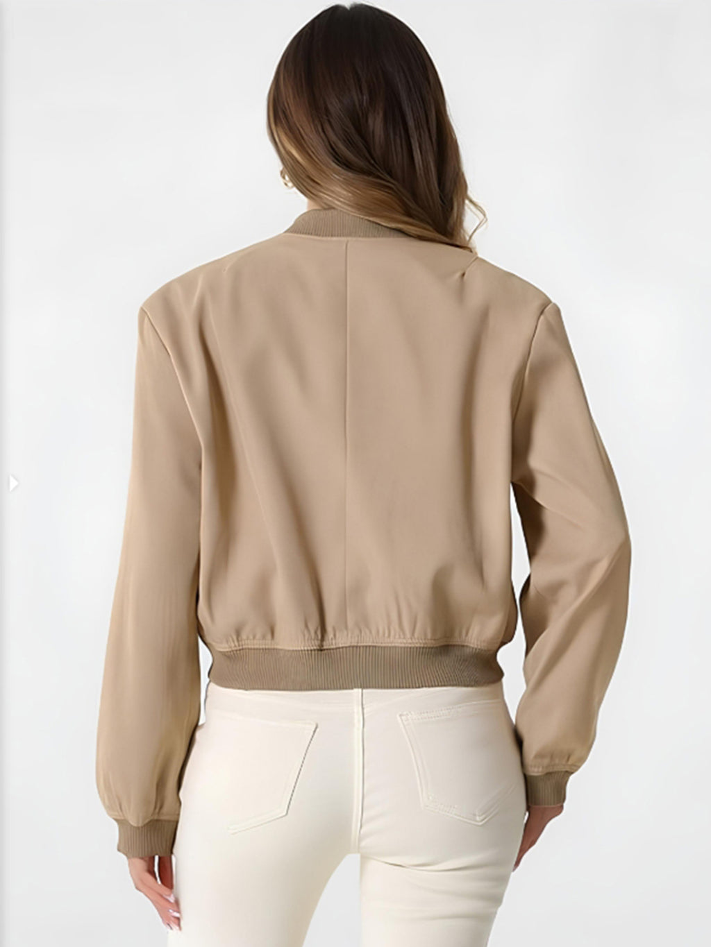 Women Baseball Cropped Jacket Pocketed Solid Snap Collared Long Sleeve aef69926-143b-44f2-b372-593155c729cf-Max Trendsi
