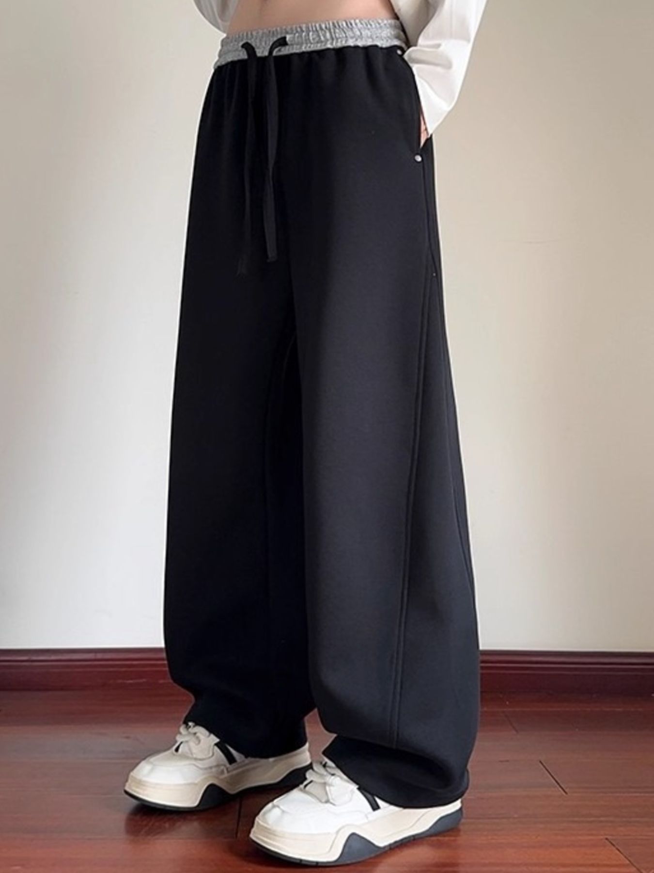 Men's Plus Size Wide Leg Pants with Drawstring Waist