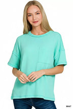Zenana Womens T-shirt Mint Raised Rib Exposed Seam Short Sleeve Top af0878a7-5dc3-4505-b82a-5f56c3c44b93-Max-Origin Trendsi
