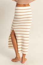 HYFVE Sweater Skirt Tan Striped Side Slit Bodycon af0be69d-3cfd-46f8-a660-def5bd1250f2-Max Trendsi