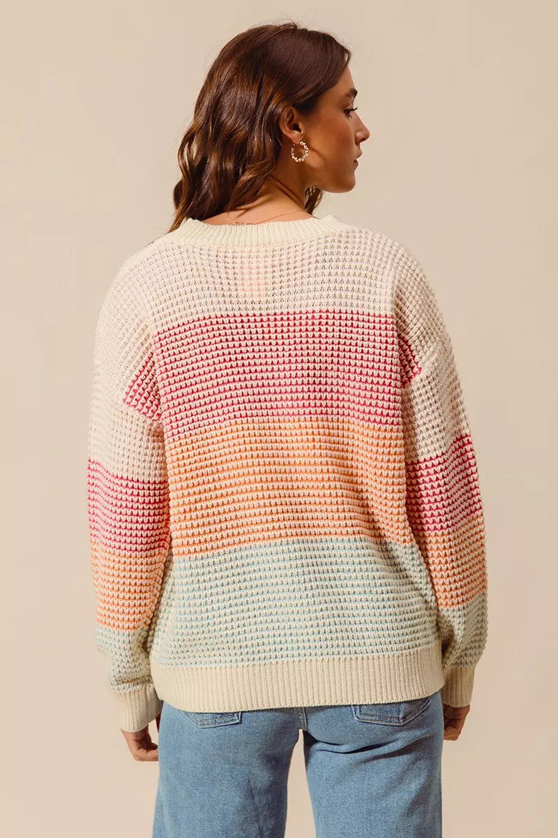 SO ME Womens Sweater Multi Color Block Stripe Long Sleeve Pullover af1504fde97e497ebf2b565e3979a5bd-Max-Origin Trendsi