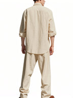 Men's Outfit Set Button Up Shirt Long Sleeve Lightweight and Pants Two-piece af2e1d62c3814b488961a3a426f2d7eb-Max-Origin Trendsi