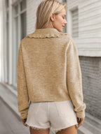 Women Cardigan Frill Collared Cotton Blend Knit Button Up Neck Long Sleeve af31b2cd-40c0-4a08-8a14-51e8308cb8f6-Max Trendsi