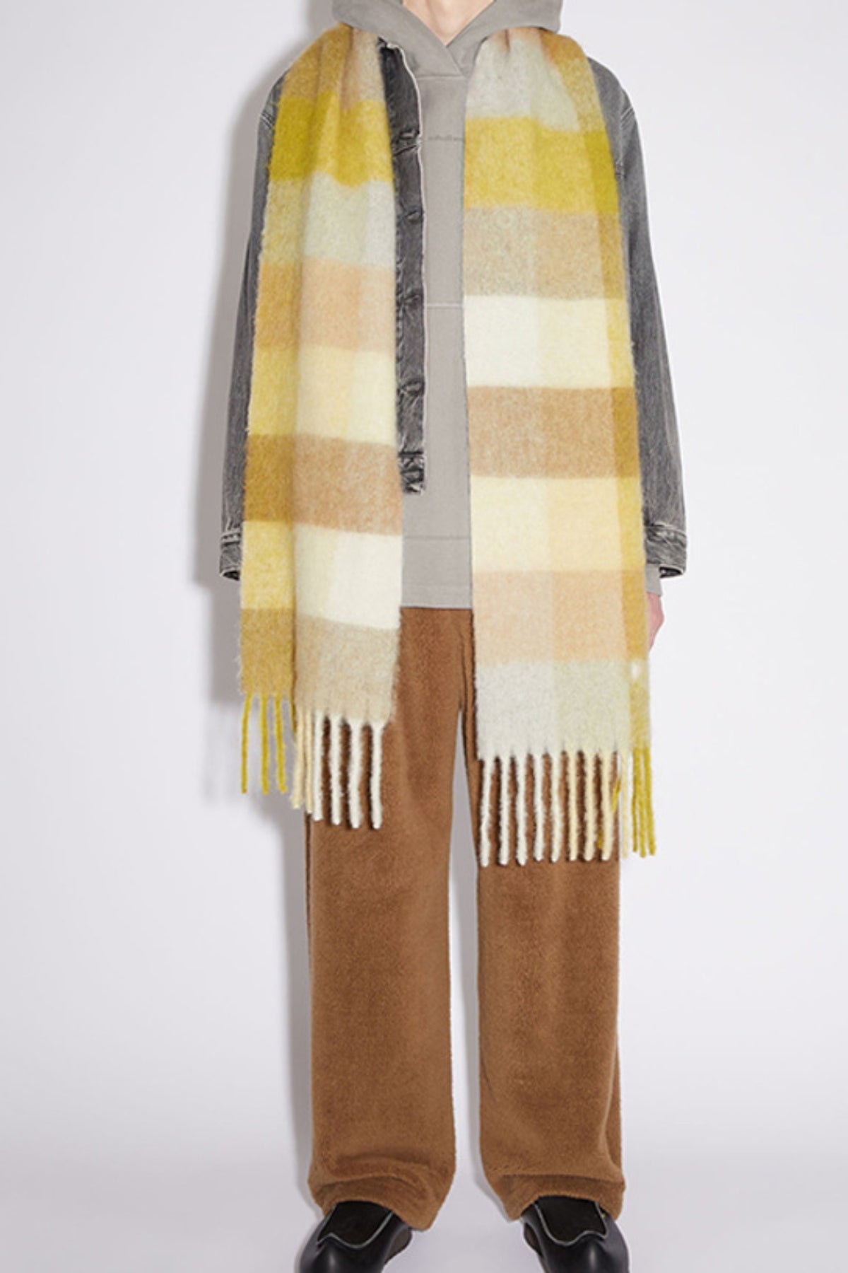 Women Plaid Scarf Thermal Fringe Contrast Tasseled Long Scarves