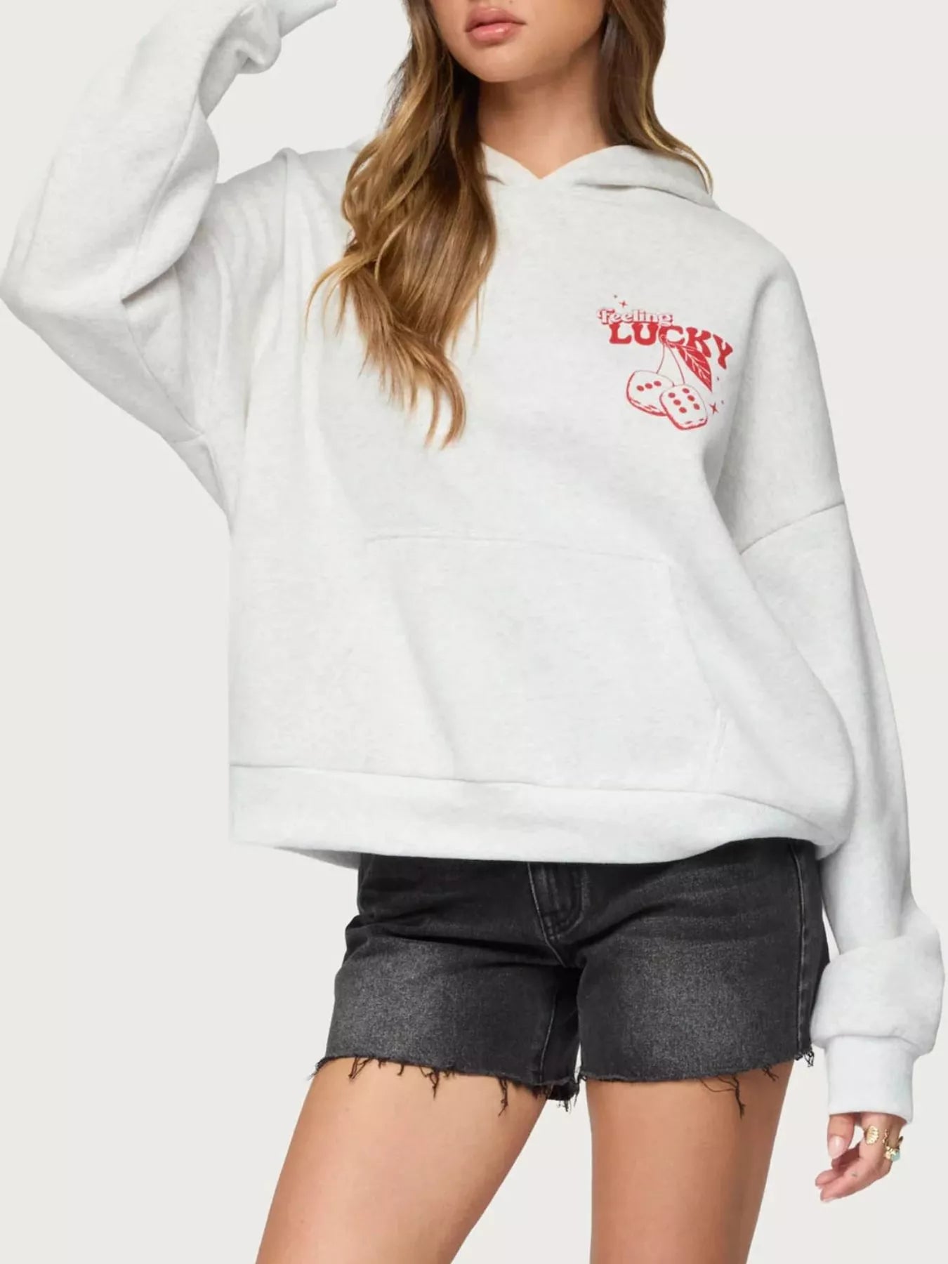 Women's Hoodie with Kangaroo Pocket Drop Shoulder Graphic Long Sleeve Luck af50c203-7a18-461c-8110-4a668ff0fd2a-Max-Origin Trendsi