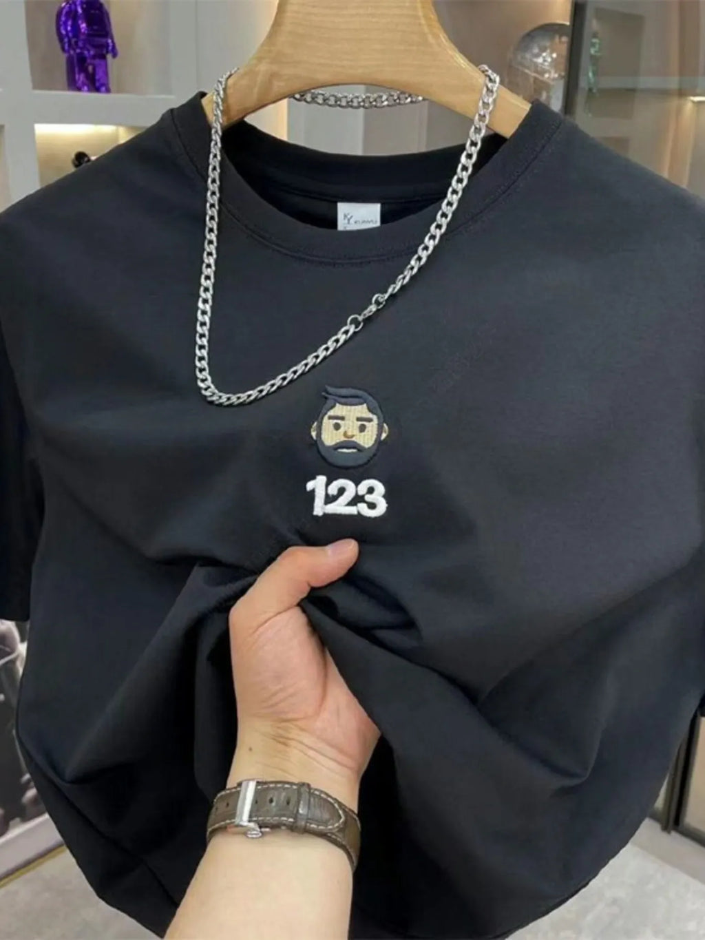 Men's Full Size Number 123 Round Neck T-Shirt Plus Size Black af510c1ab61247c2ad422805803f3d3c-Max-Origin Trendsi