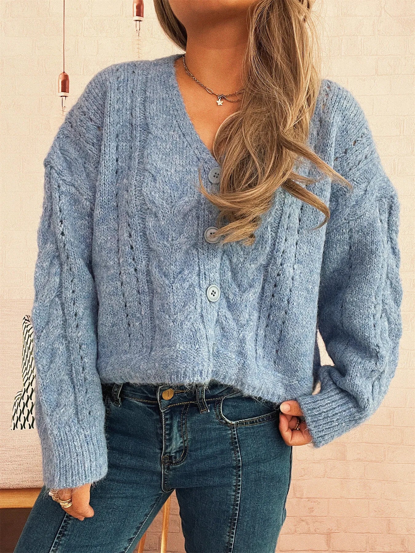 Women's Cardigan Cable Knit Button-Up Soft Knit Acrylic Long Sleeve af60798d8aa44dff8cbecec23cf2295a-Max-Origin Trendsi