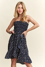 ADORA Floral Dress Navy Smocked Tube Strapless with Pockets af68fe03-3550-419d-9eb8-0fa88d280bcc-Min Trendsi