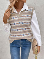 Sweater Vest Fair Isle Perfee V-Neck Sleeveless Knitwear af74c568-7a0a-46d4-92bc-d955107f36a2-Max Trendsi
