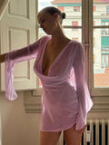 Sheer Chiffon Deep V-Neck Mini Dress