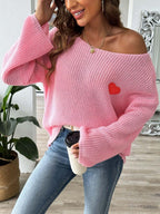 Sweater Heart Embroidered Boat Neck Dropped Shoulder Long Sleeve af7e82b4-becb-42ee-829d-e710a8a98deb-Max Trendsi